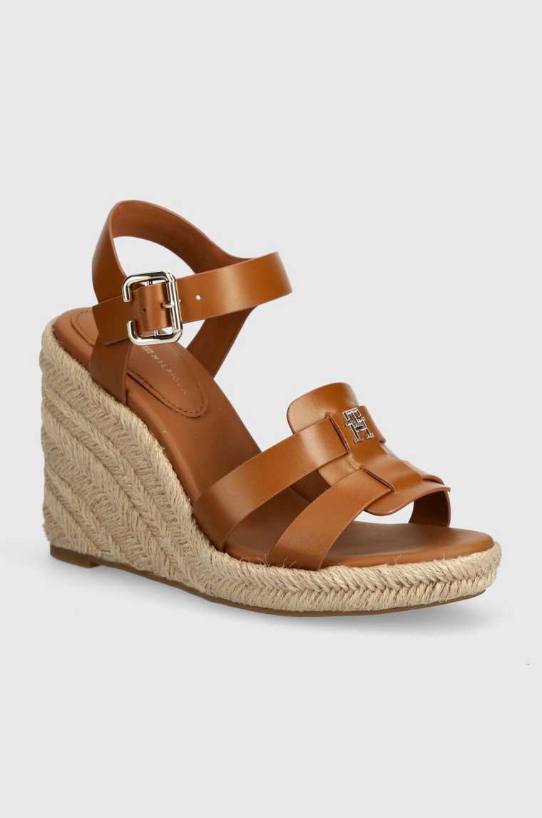 Tommy Hilfiger sandały skórzane ESPADRILLE HIGH WEDGE LEATHER kolor brązowy FW0FW07925