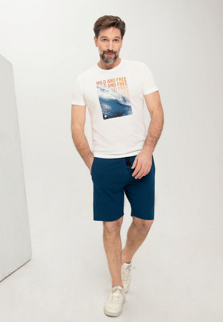 Bawełniana koszulka męska w kolorze ecru T-SAVE