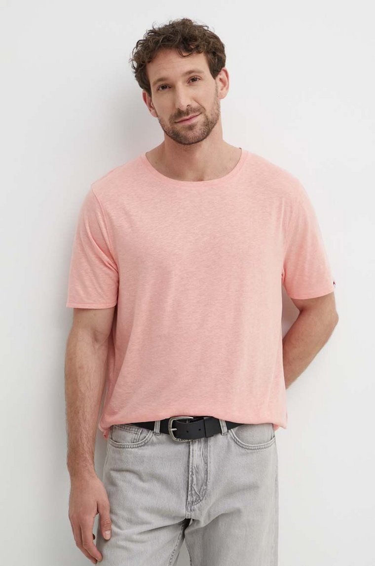 Tommy Hilfiger t-shirt z domieszką lnu kolor różowy gładki UM0UM03226