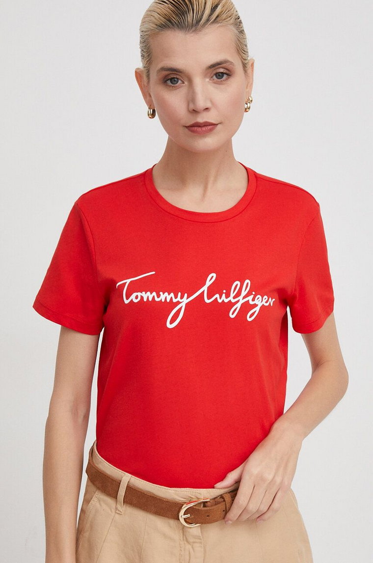 Tommy Hilfiger t-shirt bawełniany damski kolor czerwony