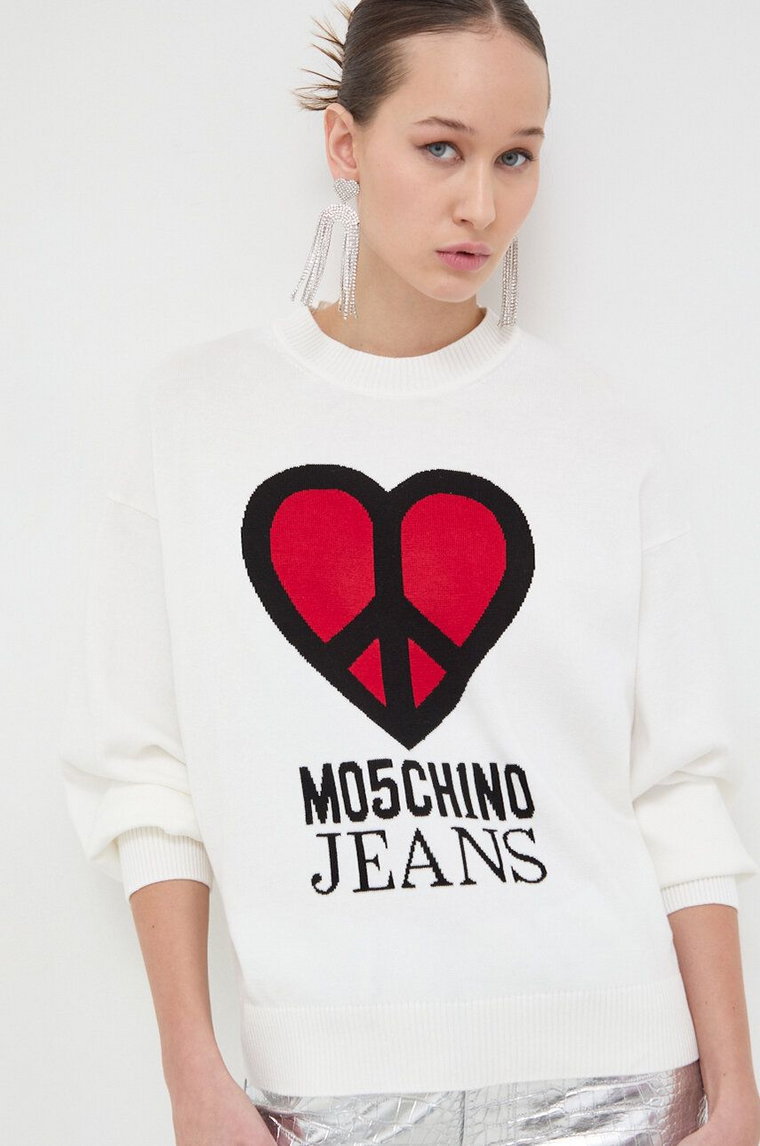 Moschino Jeans sweter bawełniany kolor beżowy lekki