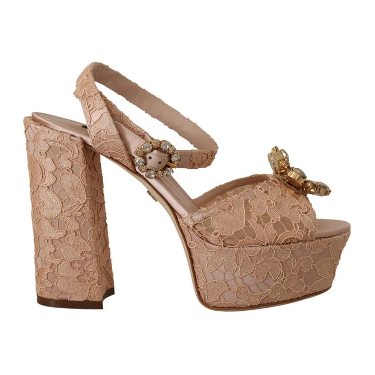 Różowe Koronkowe Sandały na Platformie Dolce & Gabbana