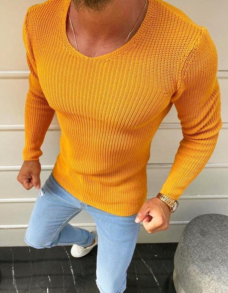 Sweter męski wkładany przez głowę żółty WX1590