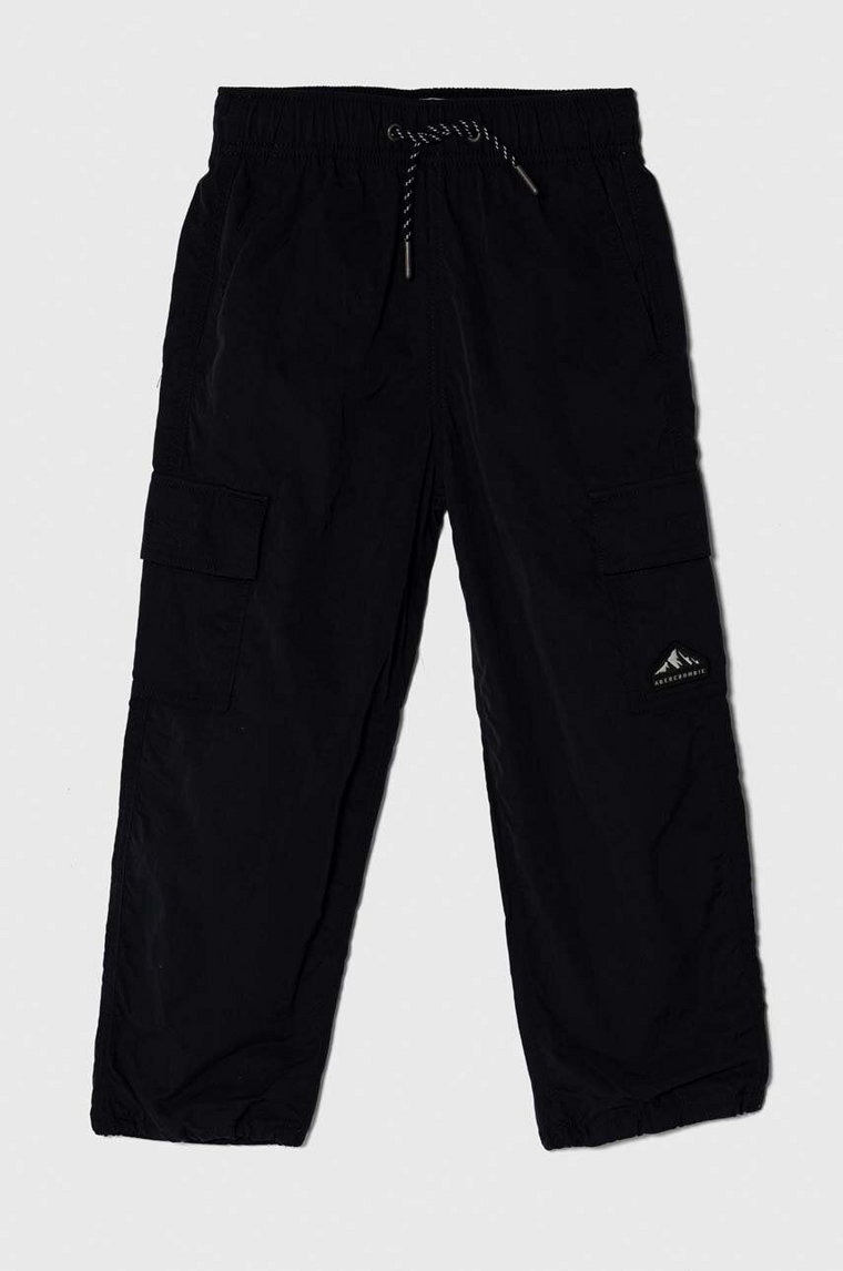 Abercrombie & Fitch spodnie dziecięce kolor czarny z aplikacją