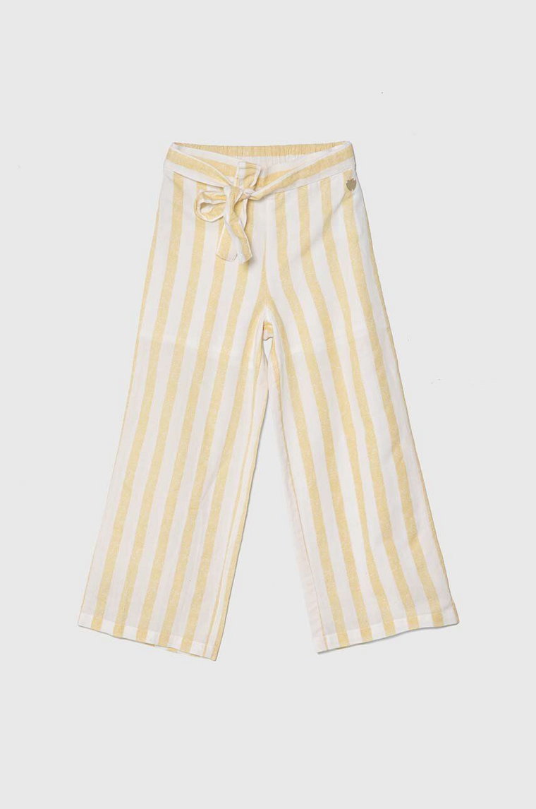 Guess spodnie z domieszką lnu dziecięce kolor żółty wzorzyste