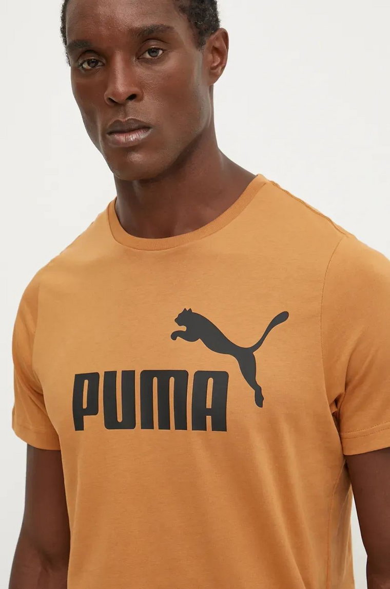 Puma t-shirt bawełniany kolor brązowy z nadrukiem