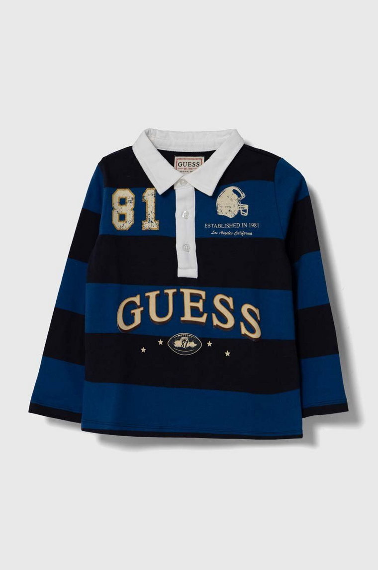 Guess longsleeve bawełniany dziecięcy kolor niebieski wzorzysty