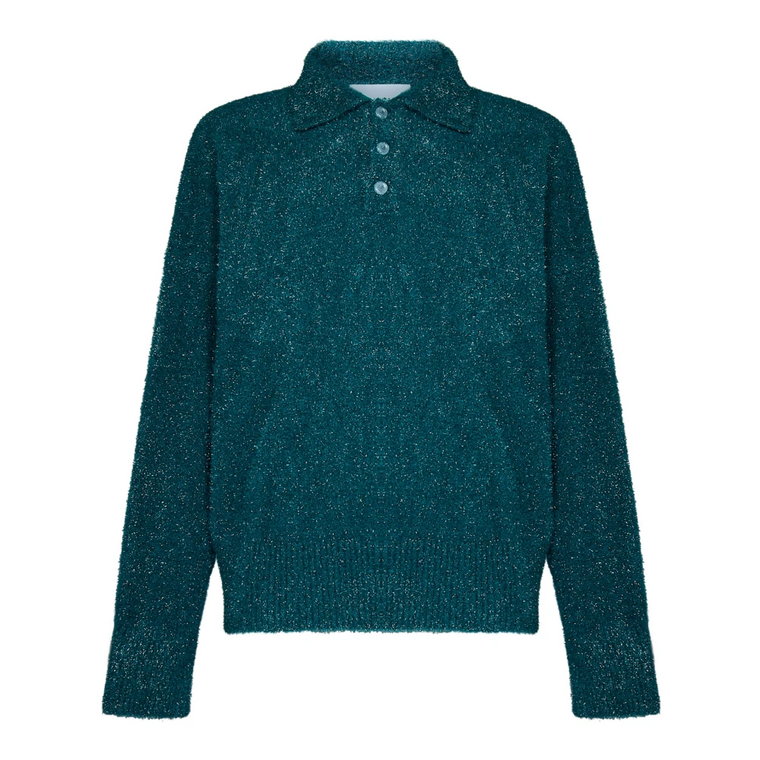 Niebieski Sweter z Długim Włosiem Lamé Bonsai