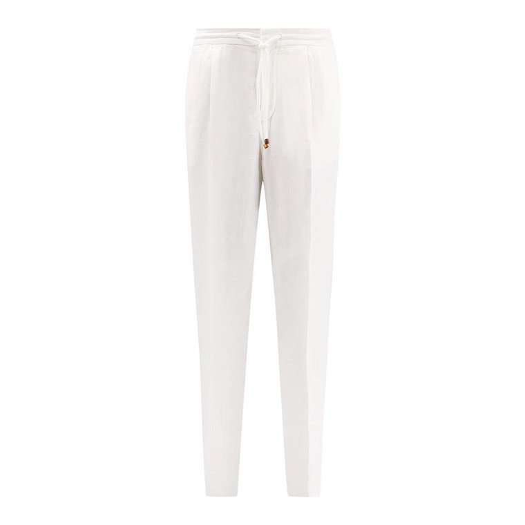 Białe lniane spodnie z wiązaniem w pasie Brunello Cucinelli