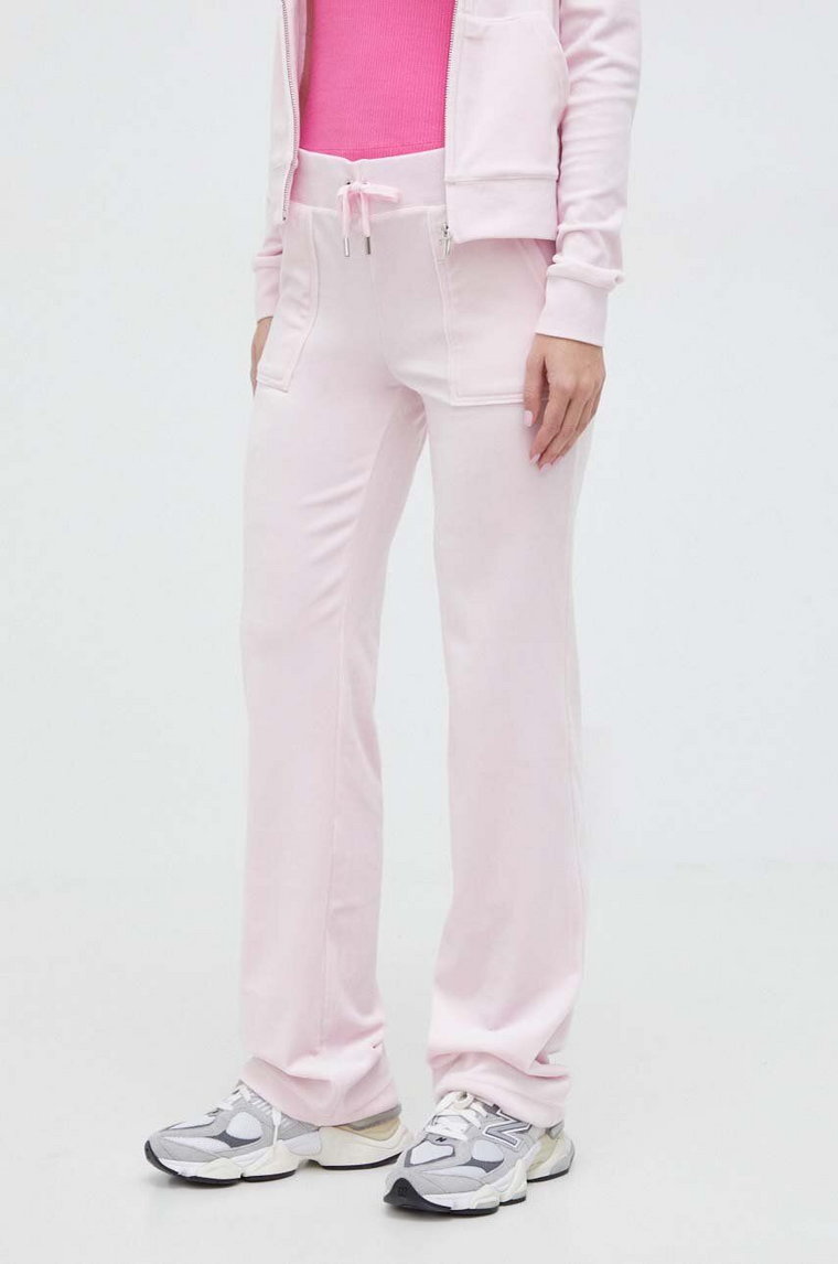 Juicy Couture spodnie dresowe welurowe kolor różowy gładkie