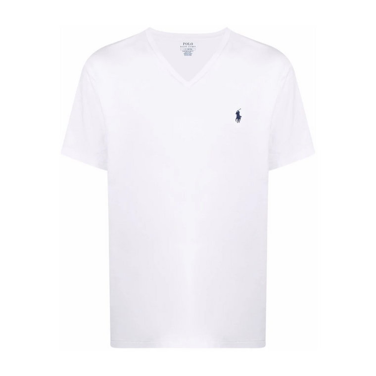 Biała Bawełniana Koszulka Polo z Dekoltem w Serek Ralph Lauren