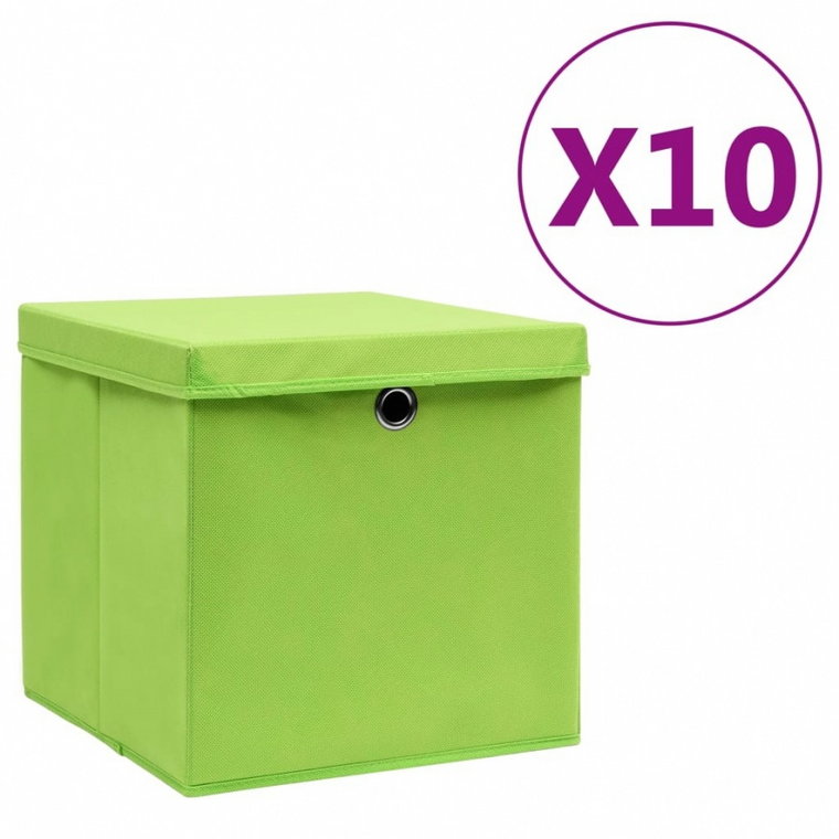 Pudełka z pokrywami, 10 szt., 28x28x28 cm, zielone kod: V-325230