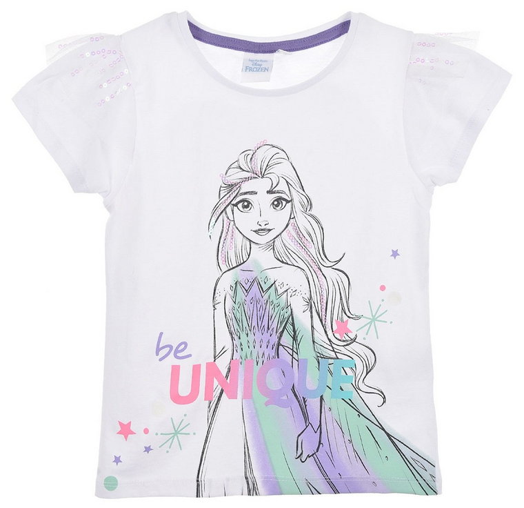 Biały t-shirt dla dziewczynki Kraina Lodu Disney rozmiar 110 cm