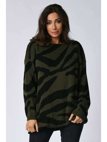 Plus Size Company Sweter "Uma" w kolorze oliwkowo-czarnym