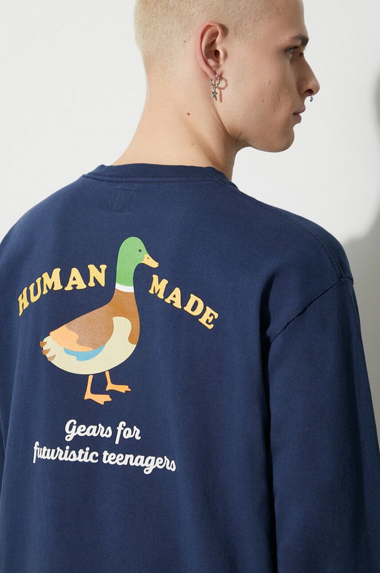 Human Made longsleeve bawełniany Graphic kolor granatowy z nadrukiem HM26CS006