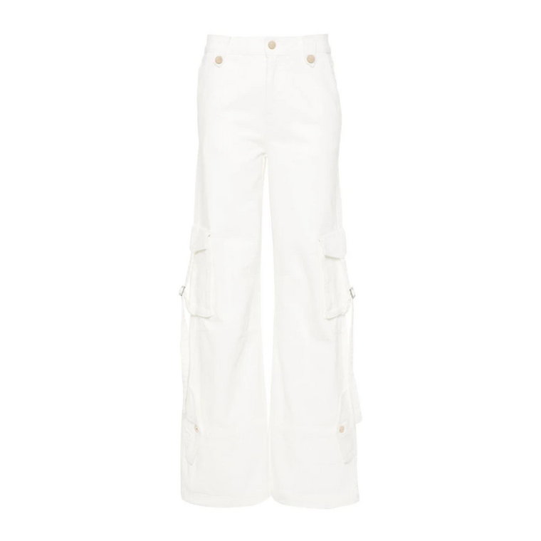 Białe Spodnie z Tkaniny Twill z Kryształkami Blugirl