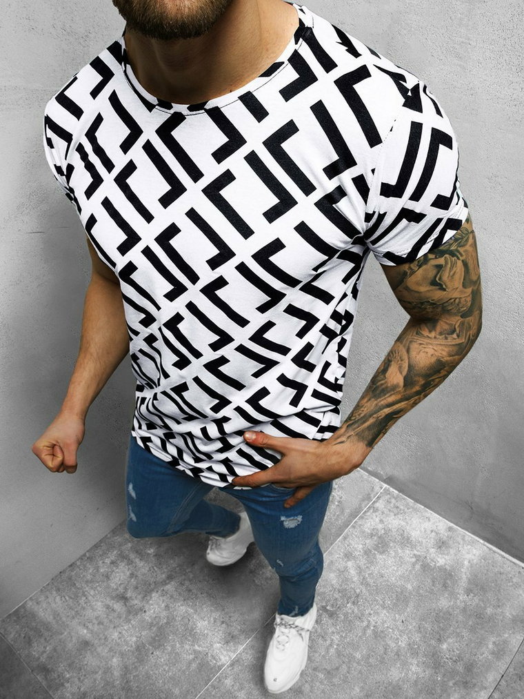 T-Shirt męski biało-czarny OZONEE O/BL57
