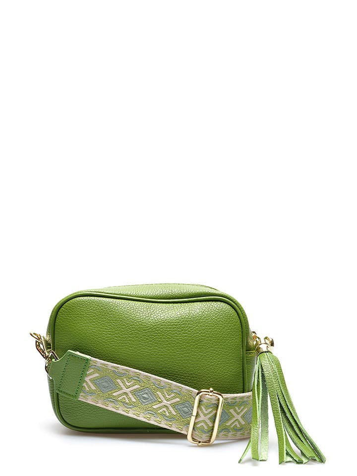 Luisa Vannini Skórzana torebka w kolorze zielonym - 21 x 15 x 6,5 cm