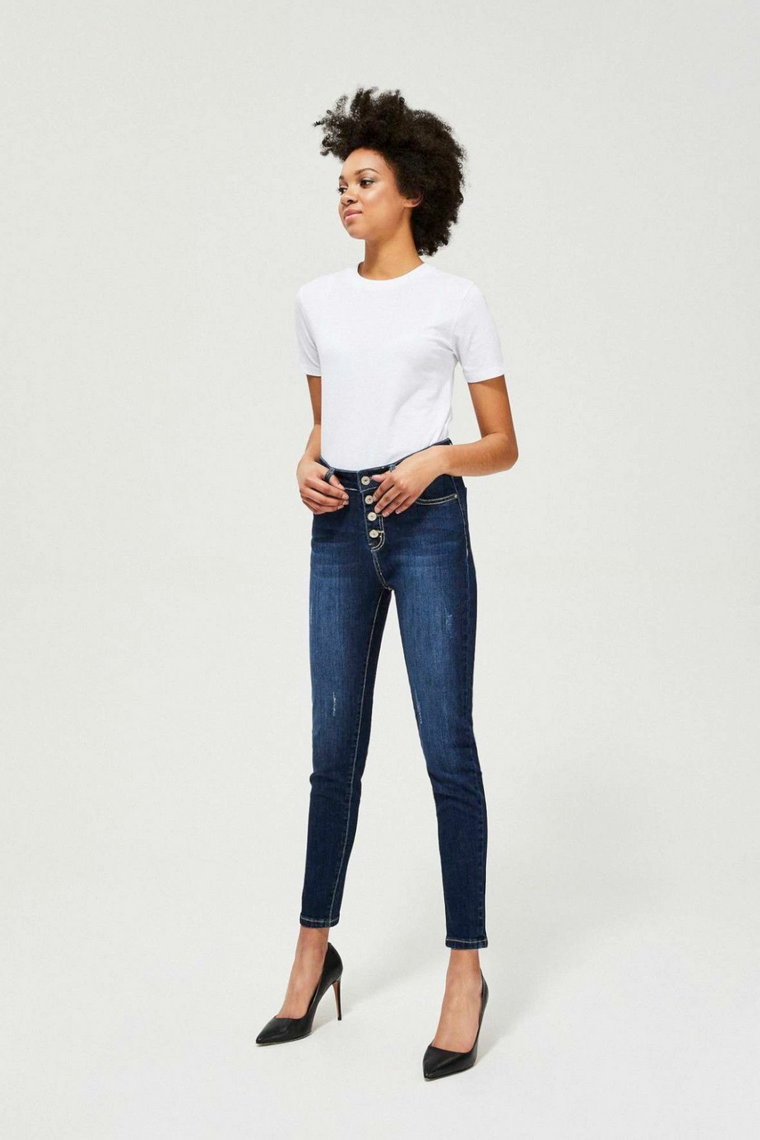Granatowe jeansy damskie na guziki