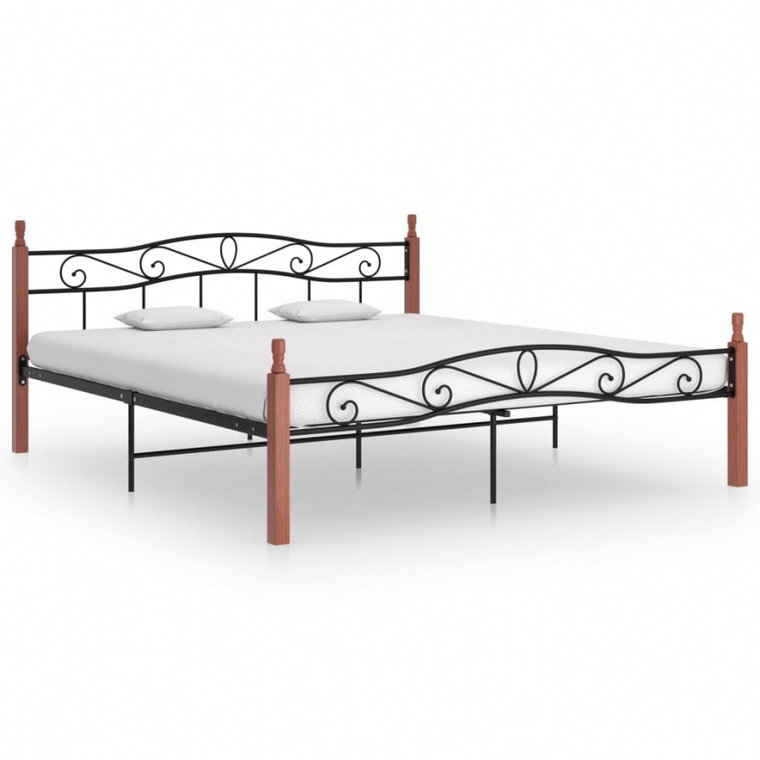 Rama łóżka, czarny metal i lite drewno dębowe, 180x200 cm kod: V-324909