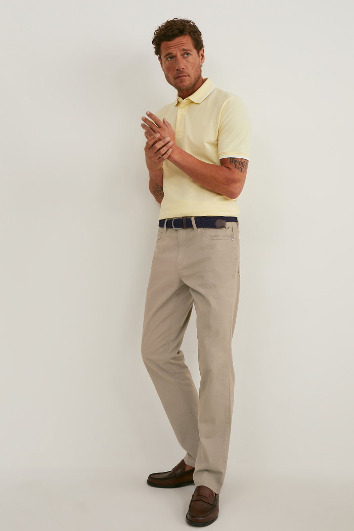 C&A Spodnie z paskiem-regular fit-LYCRA, Beżowy, Rozmiar: W33 L30