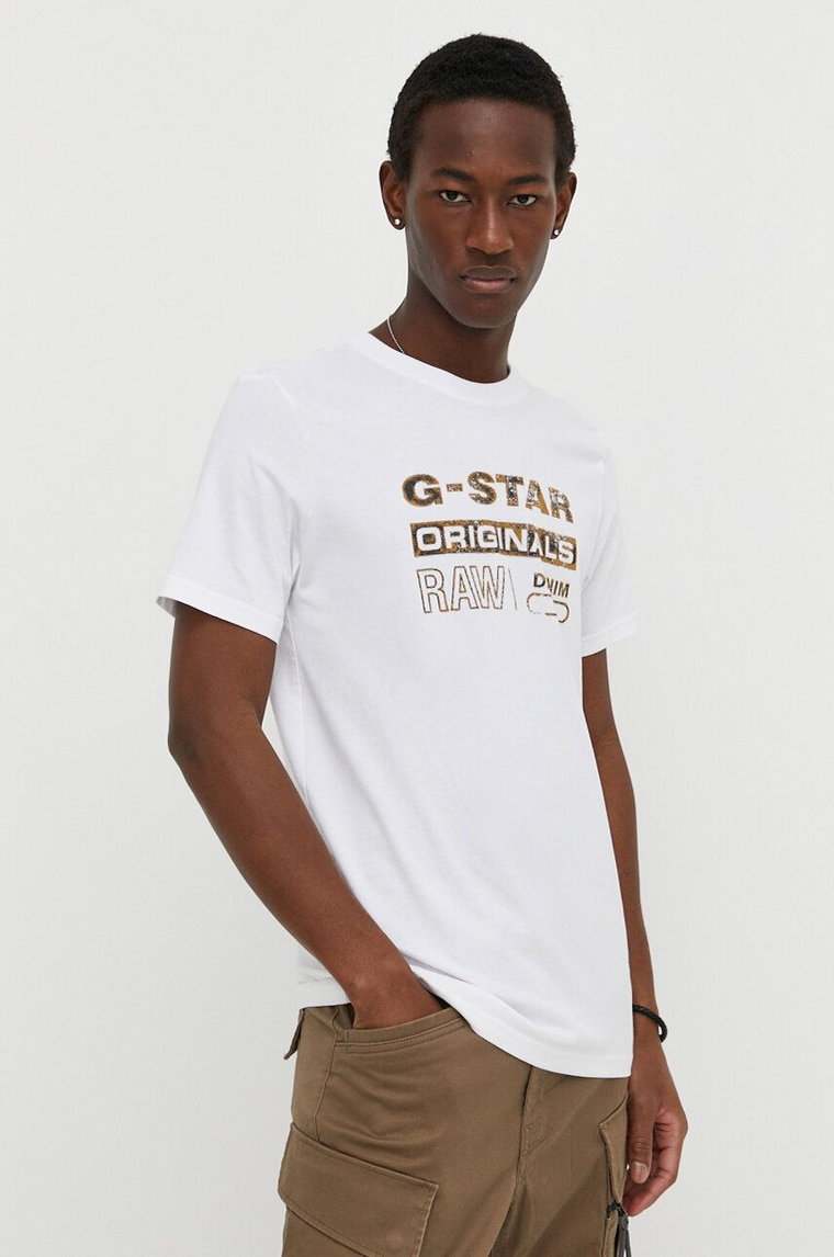 G-Star Raw t-shirt bawełniany męski kolor biały z nadrukiem