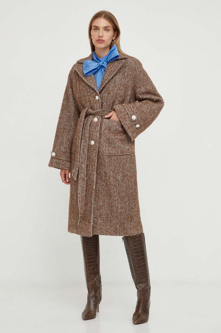 Custommade płaszcz z domieszką wełny kolor brązowy przejściowy oversize