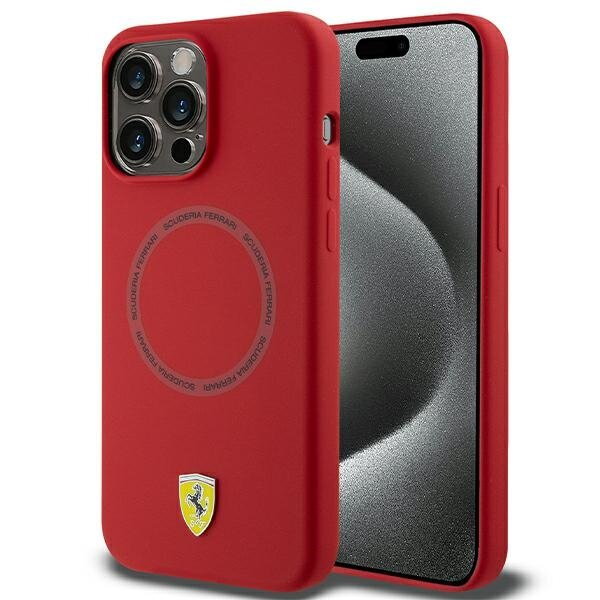 Ferrari FEHMP15XSBAR iPhone 15 Pro Max 6.7" czerwony/red hardcase Silicone Printed Ring MagSafe