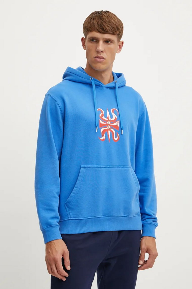 Quiksilver bluza Mercury Hoodie męska kolor niebieski z kapturem z nadrukiem AQYFT03399