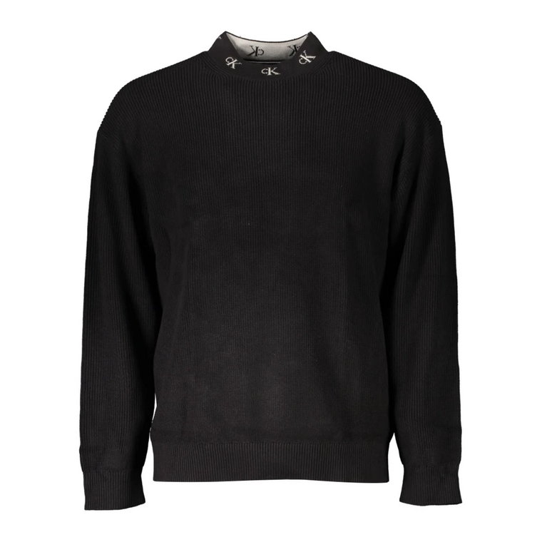 Czarny Sweter z Bawełny z Haftem Calvin Klein