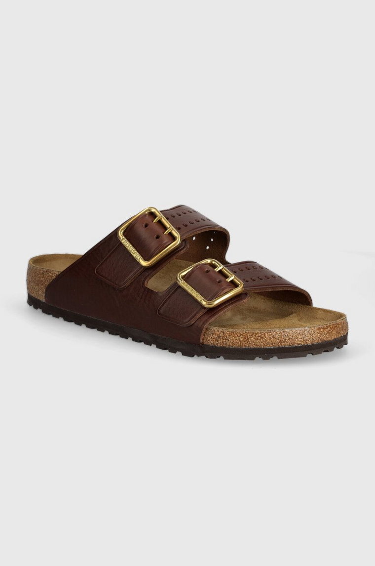 Birkenstock klapki skórzane Arizona Bold Gap męskie kolor brązowy 1022605