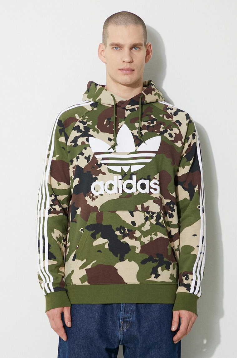 adidas Originals bluza męska kolor zielony z kapturem wzorzysta IS0209