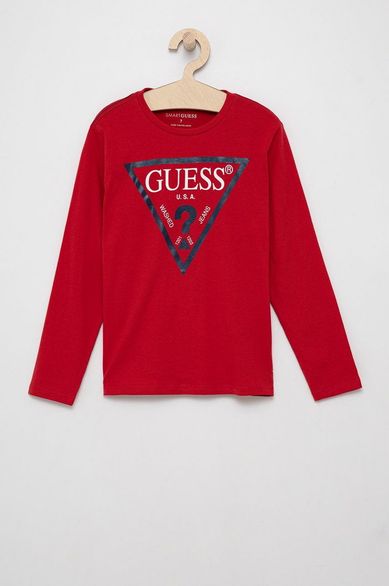 Guess Longsleeve dziecięcy kolor czerwony z nadrukiem