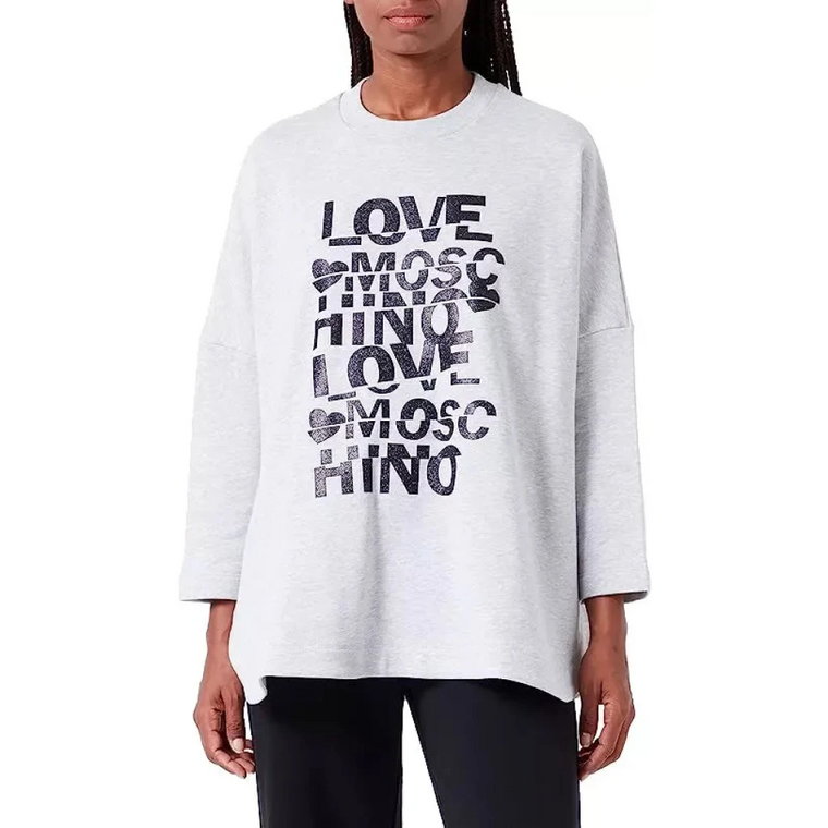 Oversize Sweter z Efektem Brokatowego Nadruku Love Moschino