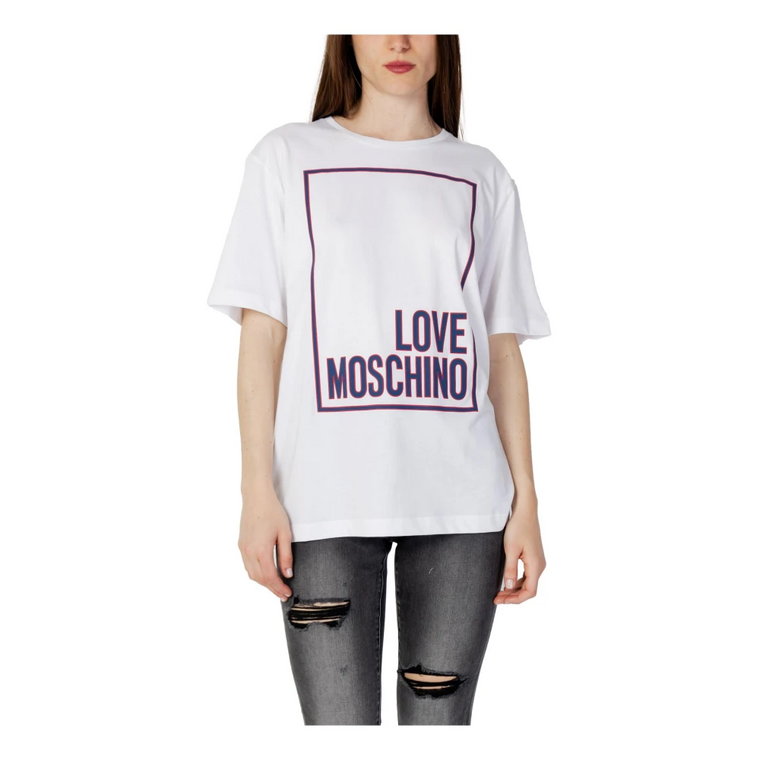 Biała Bawełniana Koszulka z Nadrukiem Damska Love Moschino