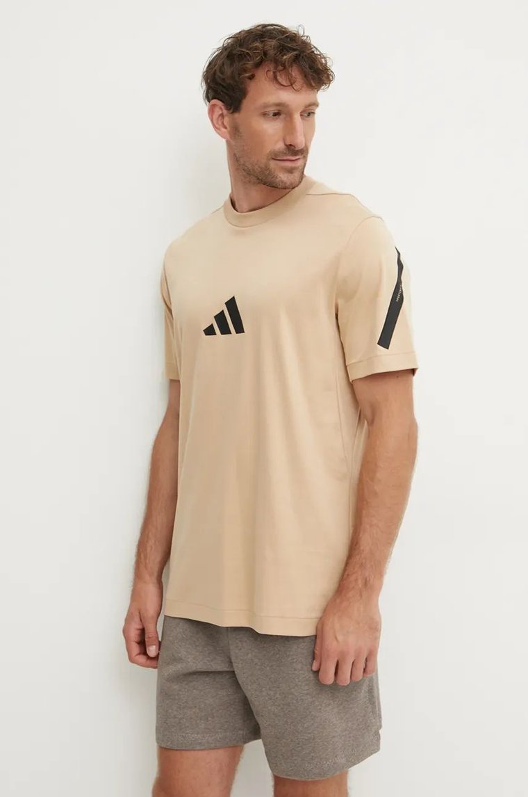 adidas t-shirt bawełniany ZNE męski kolor beżowy z nadrukiem JF2453