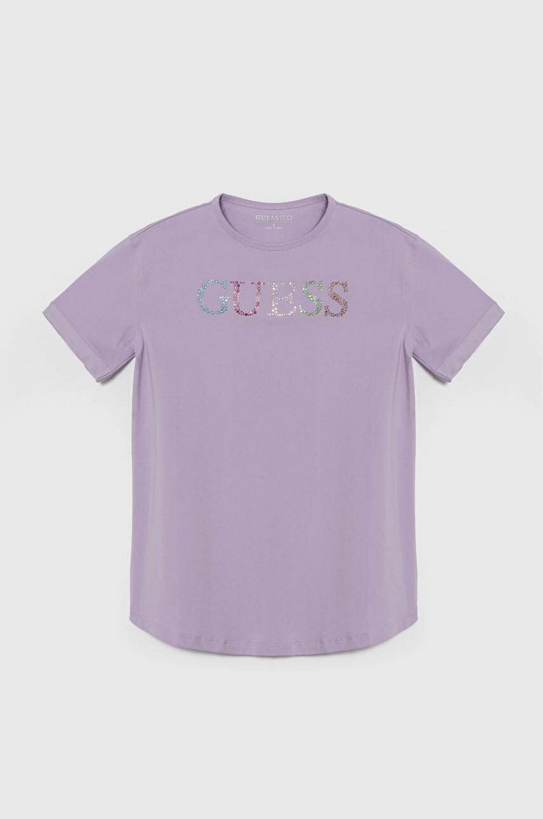 Guess t-shirt dziecięcy kolor fioletowy