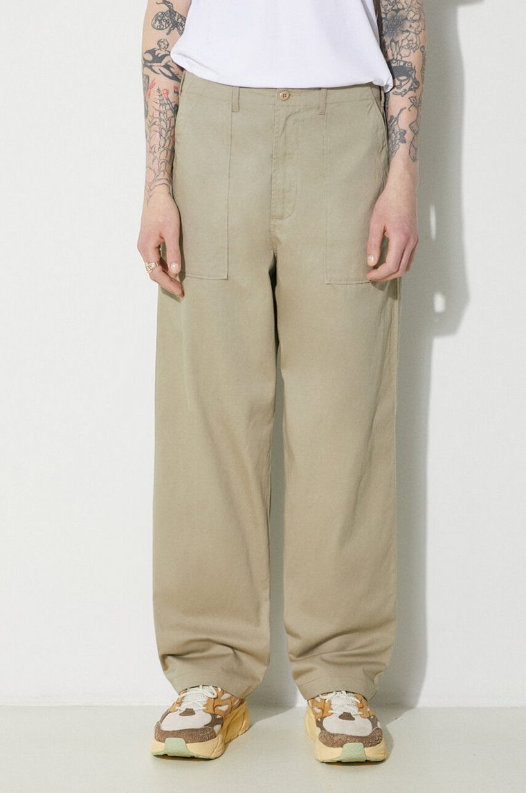 Universal Works spodnie bawełniane Fatigue Pant kolor beżowy proste 132.STONE