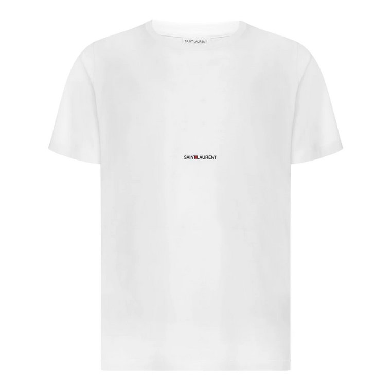 Biała Bawełniana Koszulka z Logo - Luksus na co dzień Saint Laurent