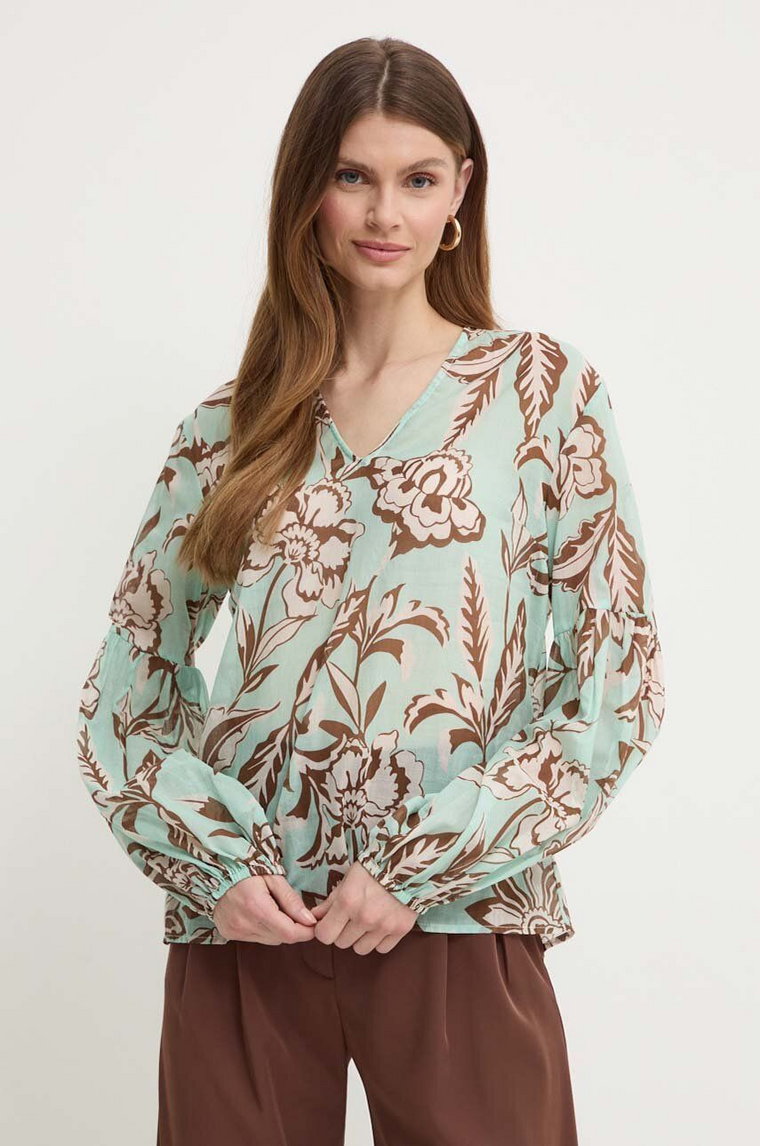 Liu Jo bluzka bawełniana damska kolor turkusowy wzorzysta