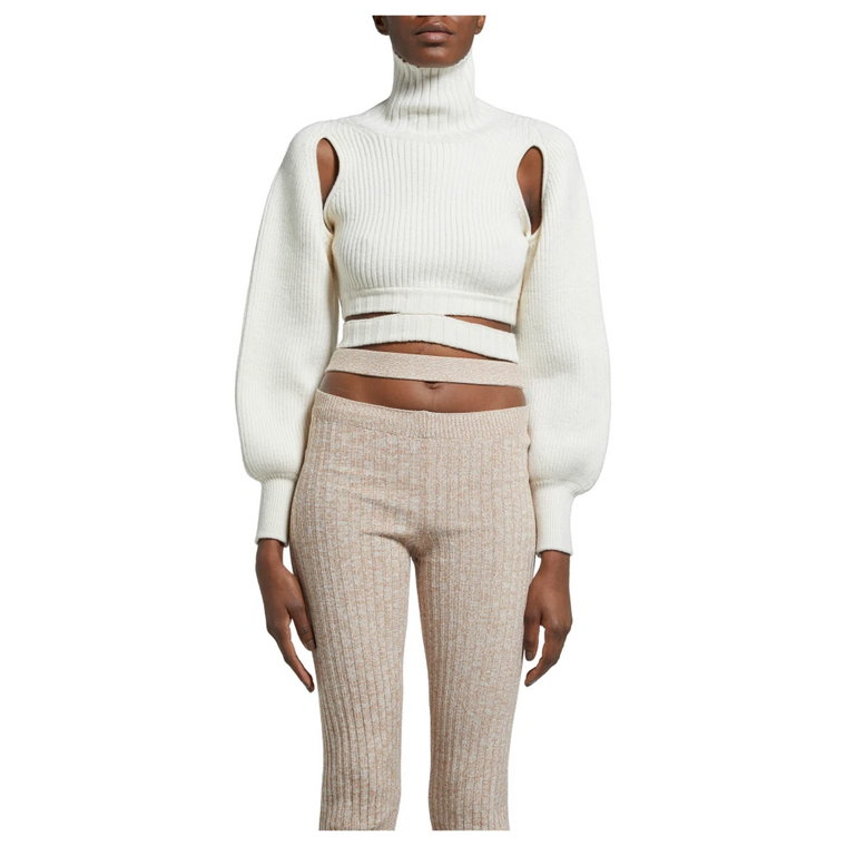 Krótki Sweter z Wzorem w Białym Kolorze Andrea Adamo