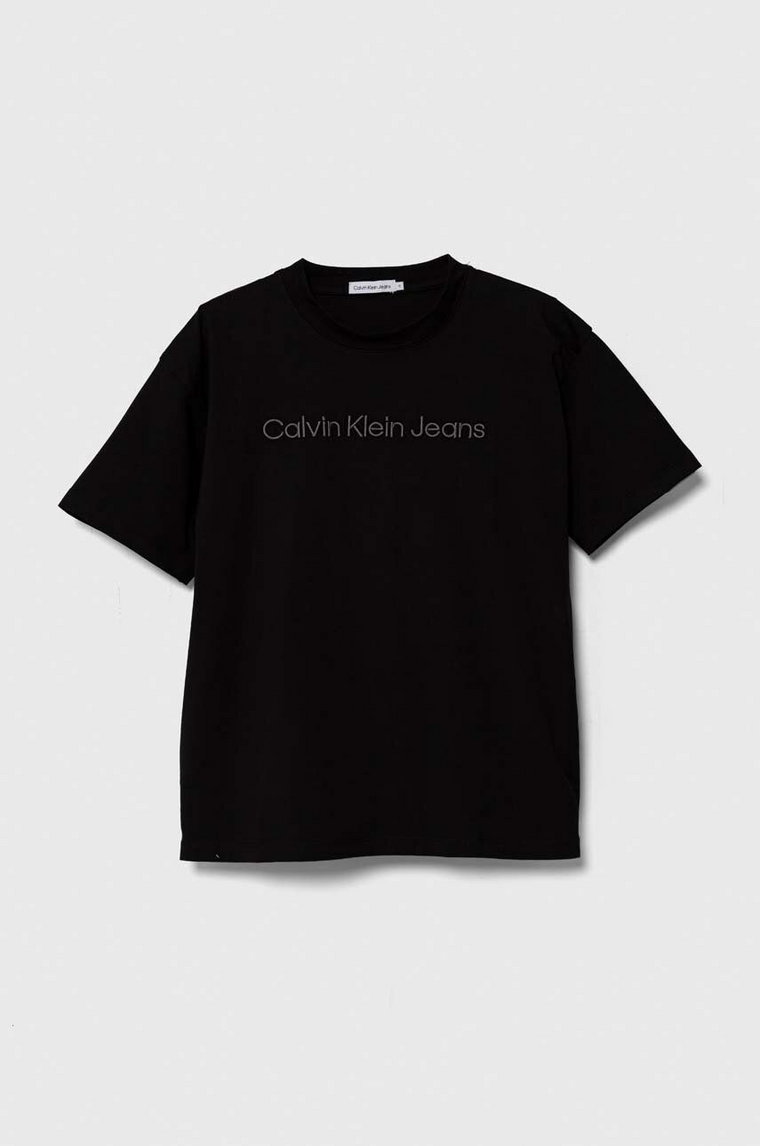 Calvin Klein Jeans t-shirt dziecięcy kolor czarny z aplikacją