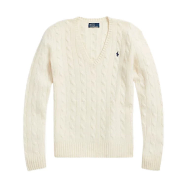 Kremowy Sweter z Dekoltem w Serek - Rozmiar XL Ralph Lauren