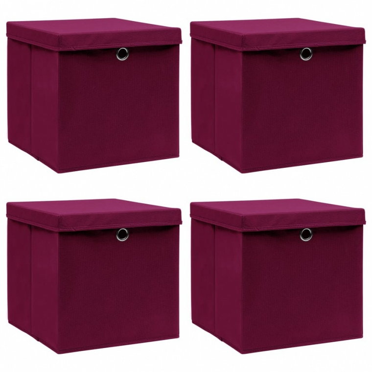 4 pudełka z pokrywami, ciemnoczerwone, 32x32x32 cm, tkanina kod: V-288342