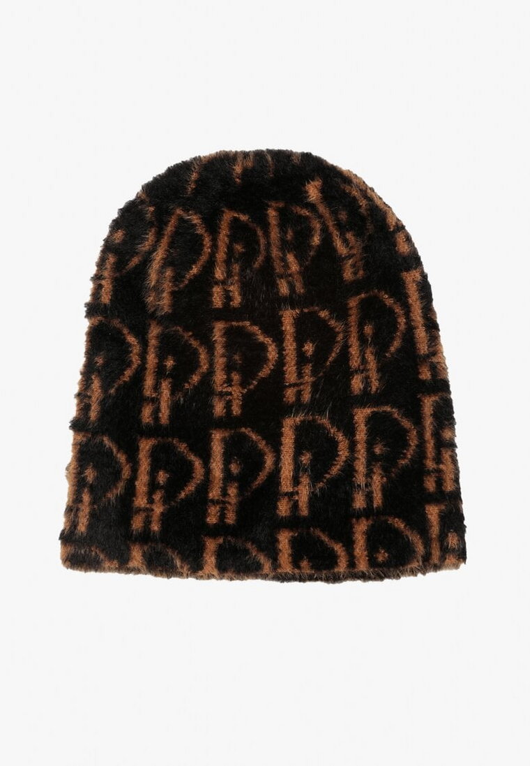 Czarna Czapka Beanie z Wiskozy i Bawełny z Monogramem Vezzia