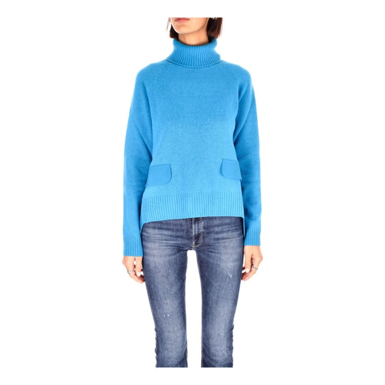 Niebieskie Swetry z Fałszywymi Kieszeniami Semicouture