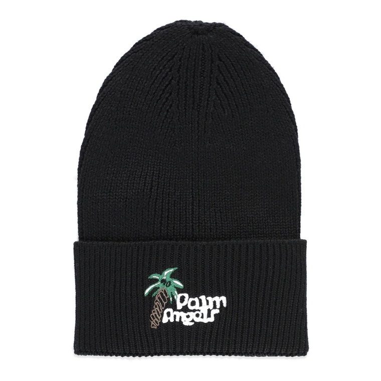 Czarna wełniana czapka z haftowanym logo Palm Angels