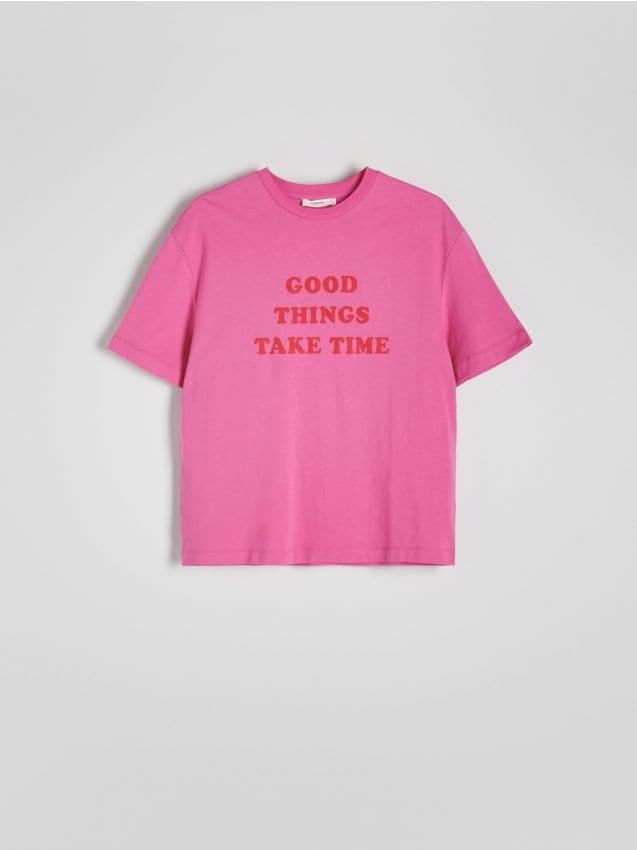 Reserved - T-shirt z napisem - różowy