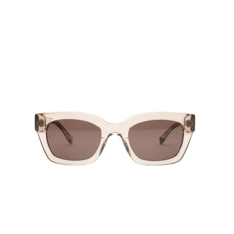 Kwadratowe beżowe okulary przeciwsłoneczne z brązowymi soczewkami Tommy Hilfiger