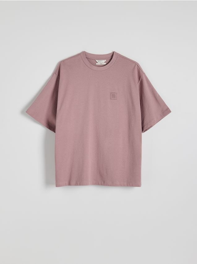 Reserved - T-shirt oversize z aplikacją - jasnofioletowy